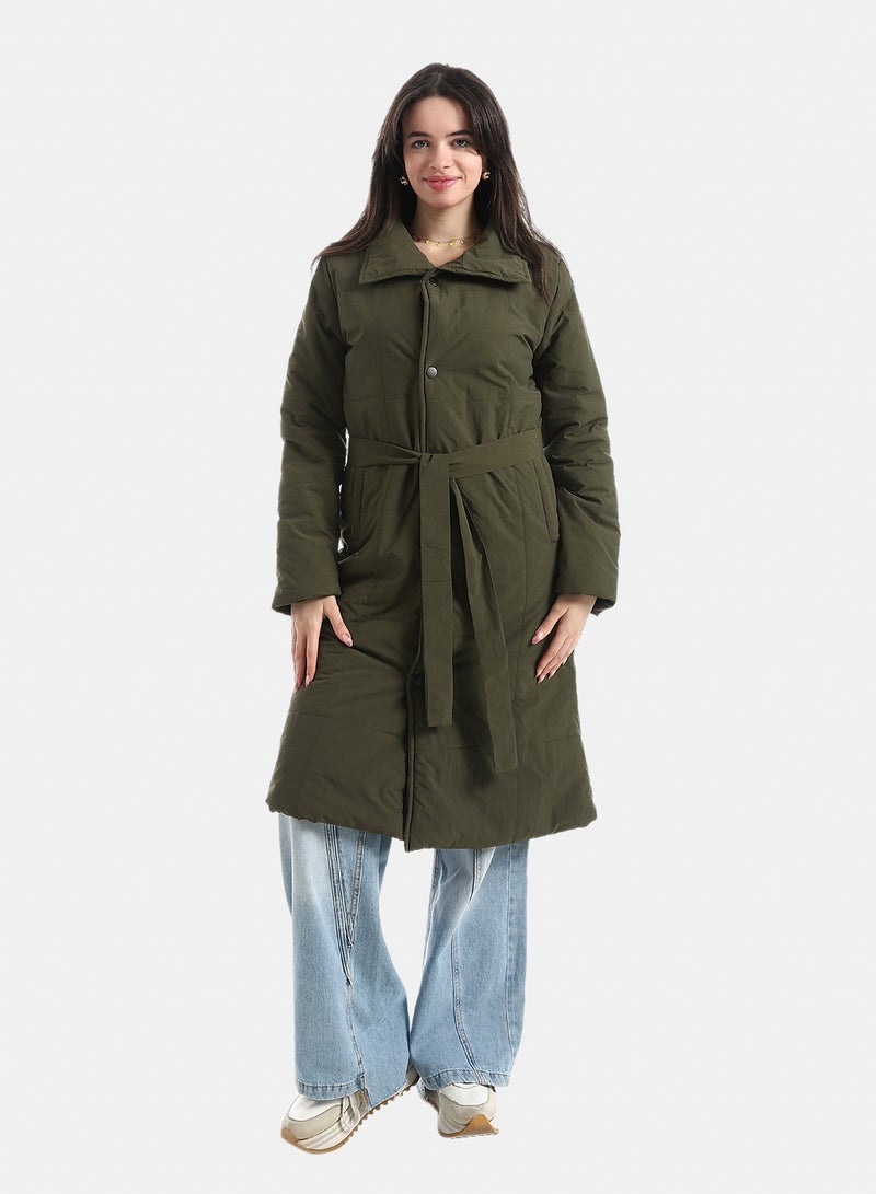Andora Mid-Length High-Collar Puffer_Dark Olive - Image 1